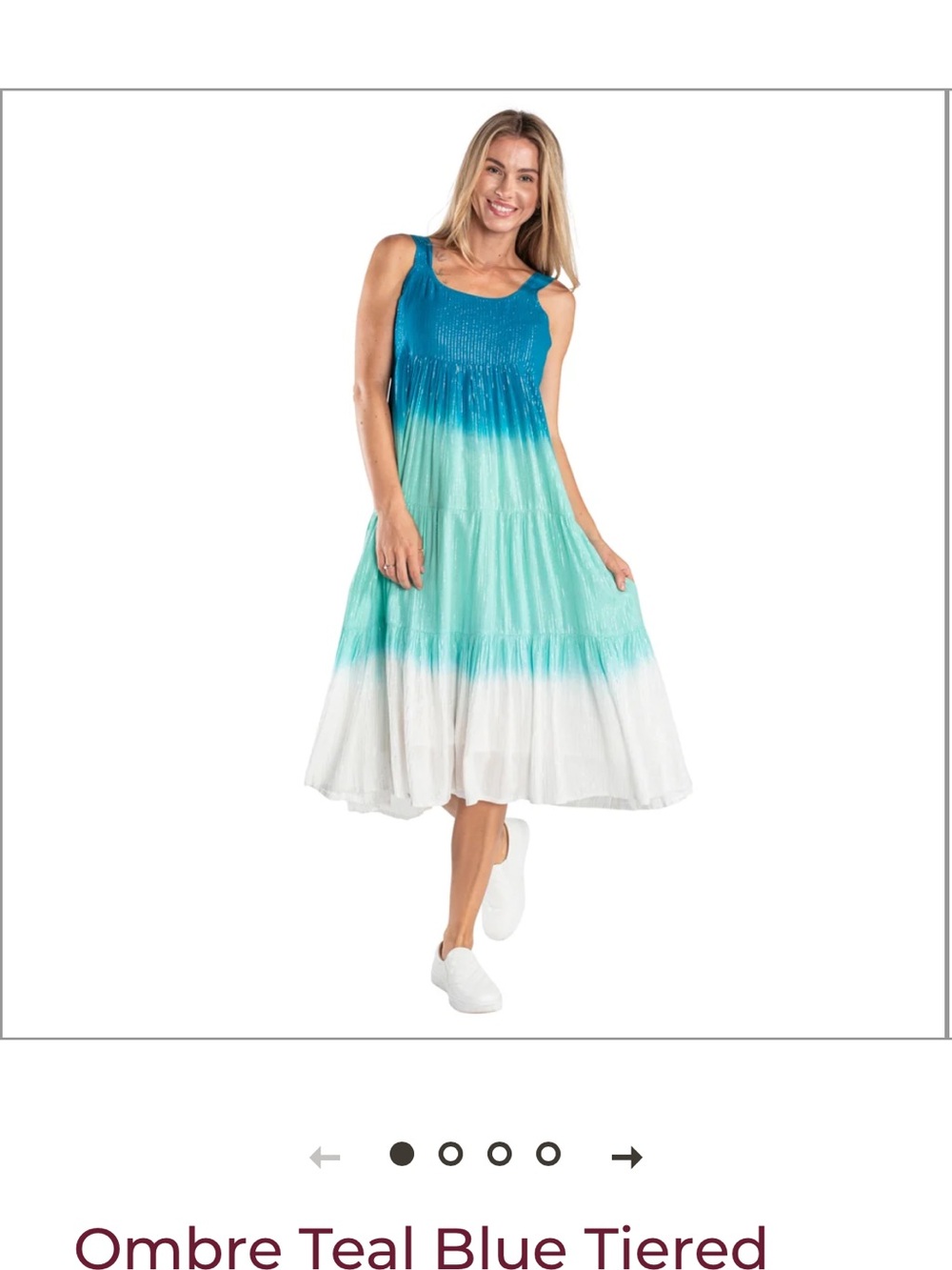 Sleeveless Ombre Teal-to-White Tiered Midi Dress
